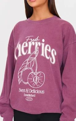 Burgundy Cherry Printed Sweatshirt