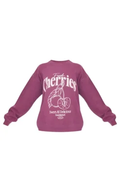 Burgundy Cherry Printed Sweatshirt