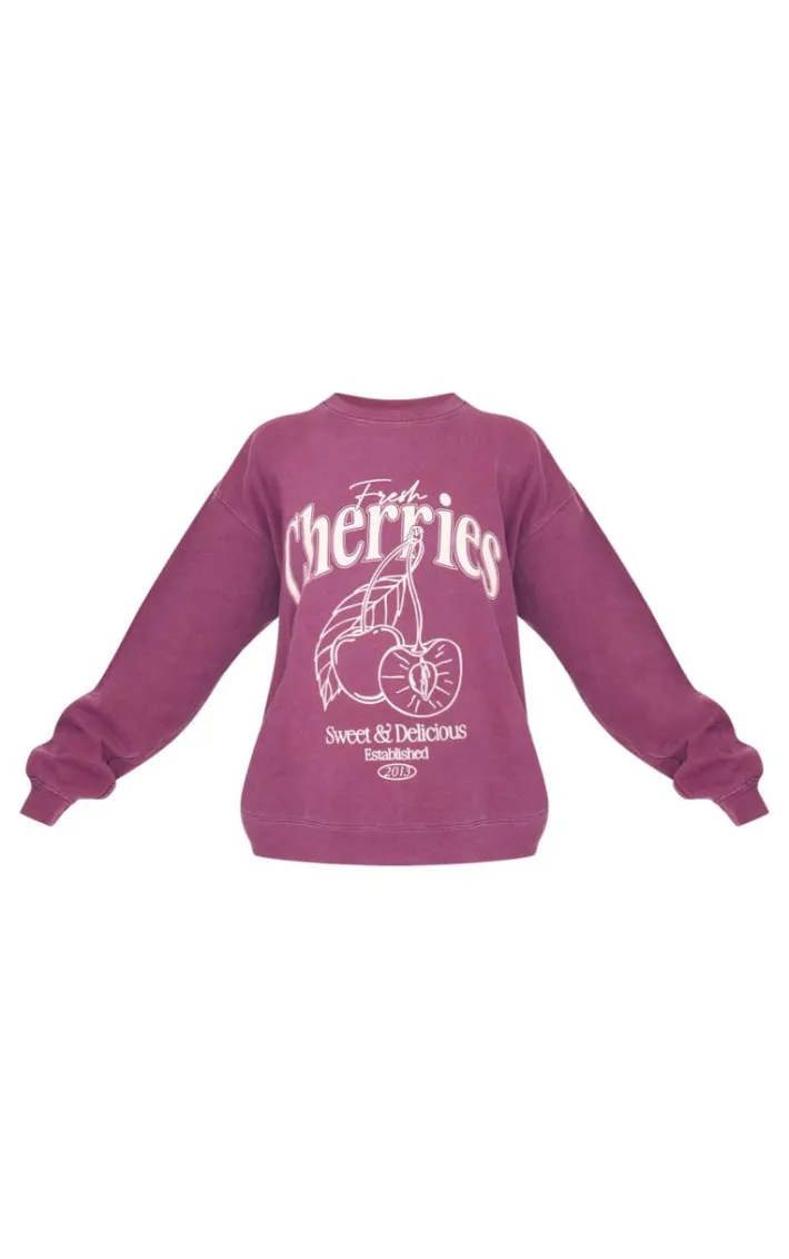 Burgundy Cherry Printed Sweatshirt