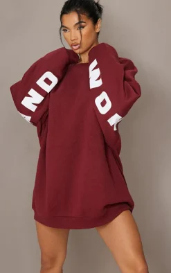 Burgundy Christmas Printed Graphic Oversized Sweat Dress