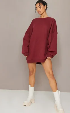 Burgundy Christmas Printed Graphic Oversized Sweat Dress