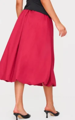 Burgundy Cotton Poplin Midi Puffball Skirt