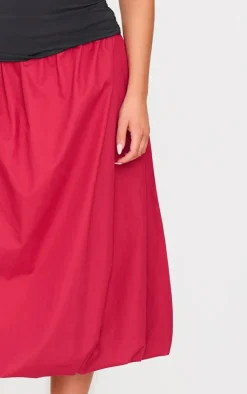 Burgundy Cotton Poplin Midi Puffball Skirt