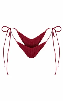 Burgundy Crinkle Tie Side Bikini Bottoms