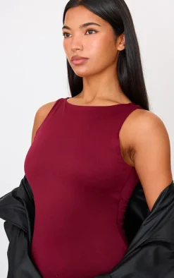 Burgundy Double Contour High Neck Maxi Dress