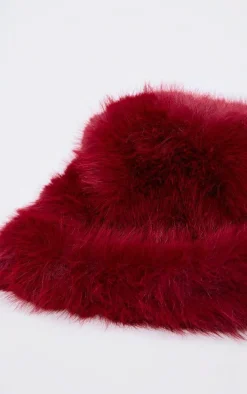 Burgundy Faux Fur Fluffy Bucket Hat