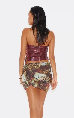 Burgundy Faux Leather Lace Side Buckle Detail Corset