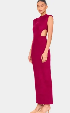Burgundy Faux Suede Cut Out Maxi Dress