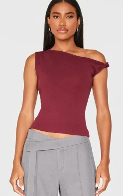 Burgundy Fine Knit Twist Neck Vest Top
