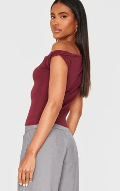 Burgundy Fine Knit Twist Neck Vest Top