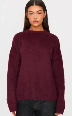 Burgundy Fluffy Knit Oversized Sweater
