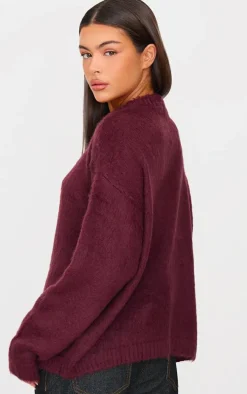 Burgundy Fluffy Knit Oversized Sweater