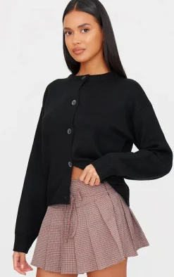 Burgundy Gingham Print Pleated Tie Detail Mini Skirt