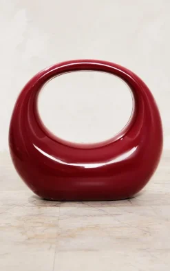Burgundy Hard Smooth Curve Handbag