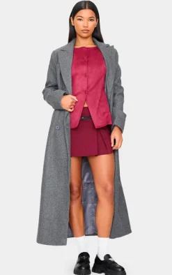 Burgundy Longline Faux Suede Vest