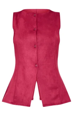 Burgundy Longline Faux Suede Vest