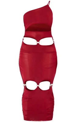 Burgundy Mesh Cut Out O Ring Midaxi Beach Dress