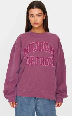 Burgundy Michigan Detroit Embroidered Sweatshirt