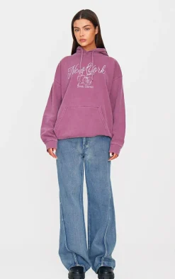 Burgundy New York Cherry Embroidered Hoodie