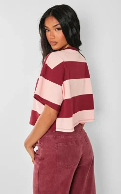 Burgundy Oversized Striped Crop Top