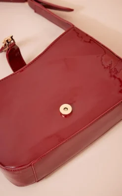 Burgundy Patent Clasp Detail Shoulder Bag