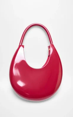 Burgundy Patent Pu Round Shoulder Bag