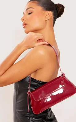 Burgundy Patent Trapeze Shoulder Bag