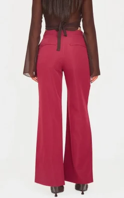 Burgundy Peach Skin Straight Leg Pants
