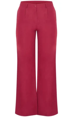 Burgundy Peach Skin Straight Leg Pants