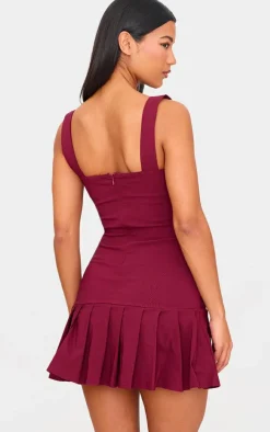 Burgundy Pleated Shift Dress