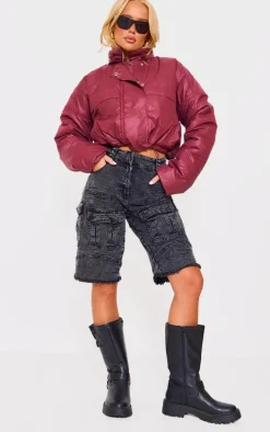Burgundy Pocket Detail Lightweight Puffer Jacket