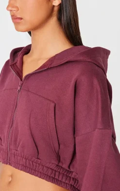 Burgundy Premium Cropped Waistband Detail Sweat Hoodie