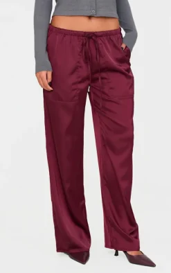Burgundy Premium Satin Low Rise Drawstring Pants