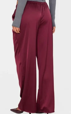Burgundy Premium Satin Low Rise Drawstring Pants