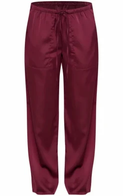 Burgundy Premium Satin Low Rise Drawstring Pants