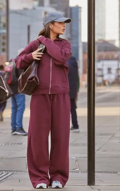 Burgundy Premium Zip Up Oversized Sweat Hoodie