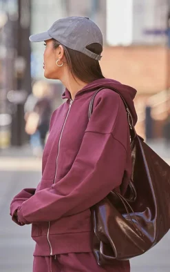 Burgundy Premium Zip Up Oversized Sweat Hoodie