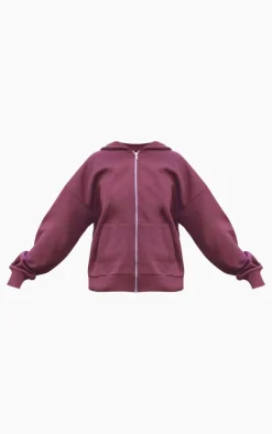 Burgundy Premium Zip Up Oversized Sweat Hoodie