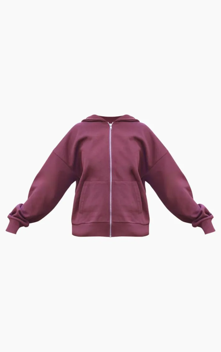 Burgundy Premium Zip Up Oversized Sweat Hoodie