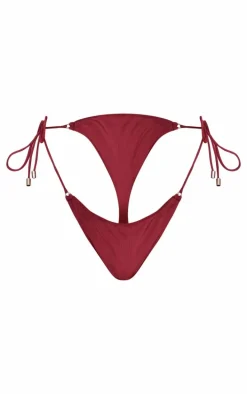 Burgundy Ring Detail Tie Side Bikini Bottoms