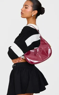 Burgundy Rounded Patent Shoulder Bag