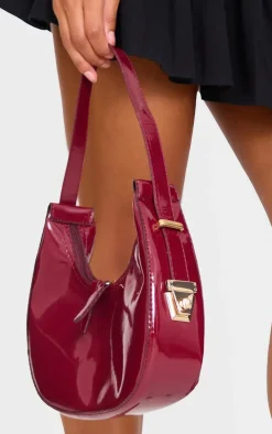 Burgundy Rounded Patent Shoulder Bag