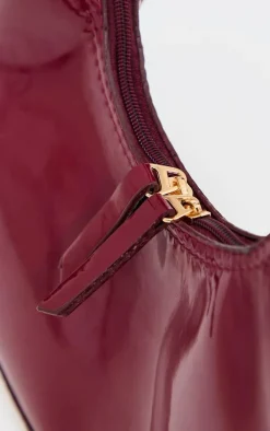 Burgundy Rounded Patent Shoulder Bag