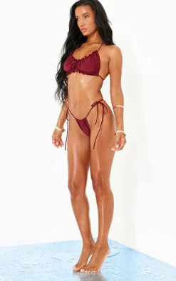 Burgundy Ruched Frill Bikini Top
