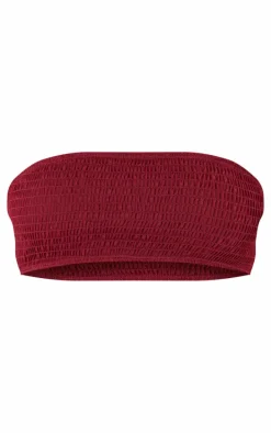 Burgundy Shirred Bandeau Bikini Top