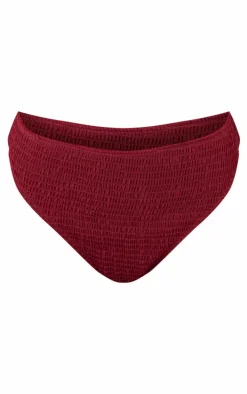 Burgundy Shirred High Waist Bikini Bottoms