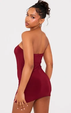 Burgundy Slinky Bandeau Skort Romper