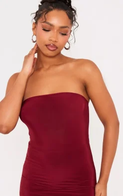 Burgundy Slinky Bandeau Skort Romper