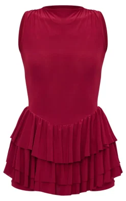 Burgundy Slinky Lace Up Back Detail Rara Skort Romper