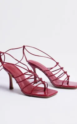 Burgundy Snake PU Knotted Lace Up Sandals